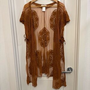 Shyanne Embroidered Cardigan Brown O/S Beachy Coastal Cowgirl Boho Western